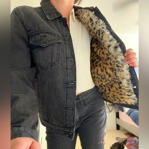 MP|D Black Grey Leopard print lined Denim warm jacket